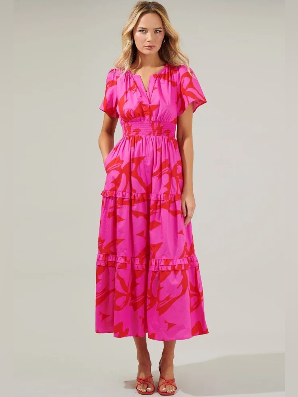 Sugarlips Jolene Abstract Palmer Poplin Tiered Maxi Dress